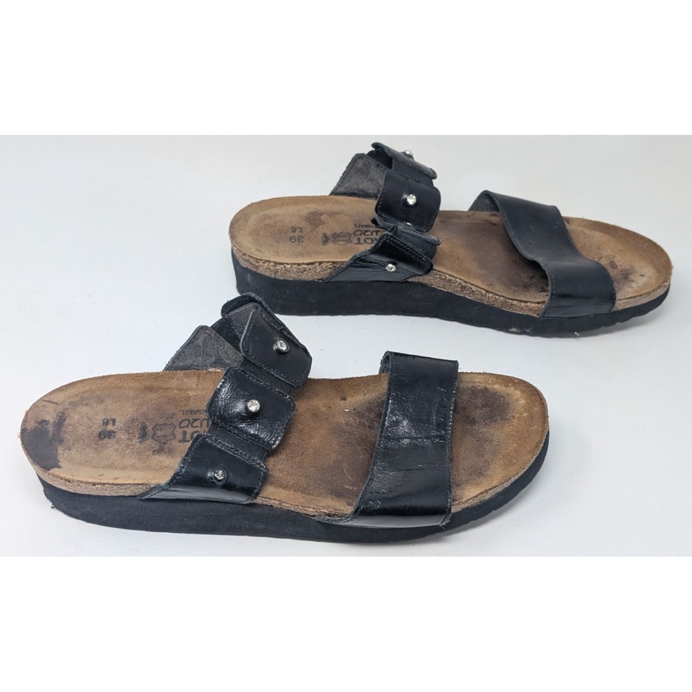 Naot‎ Ashley Sandals Size 39 US 8 Black Patent Leather Rhinestone Comfort Travel